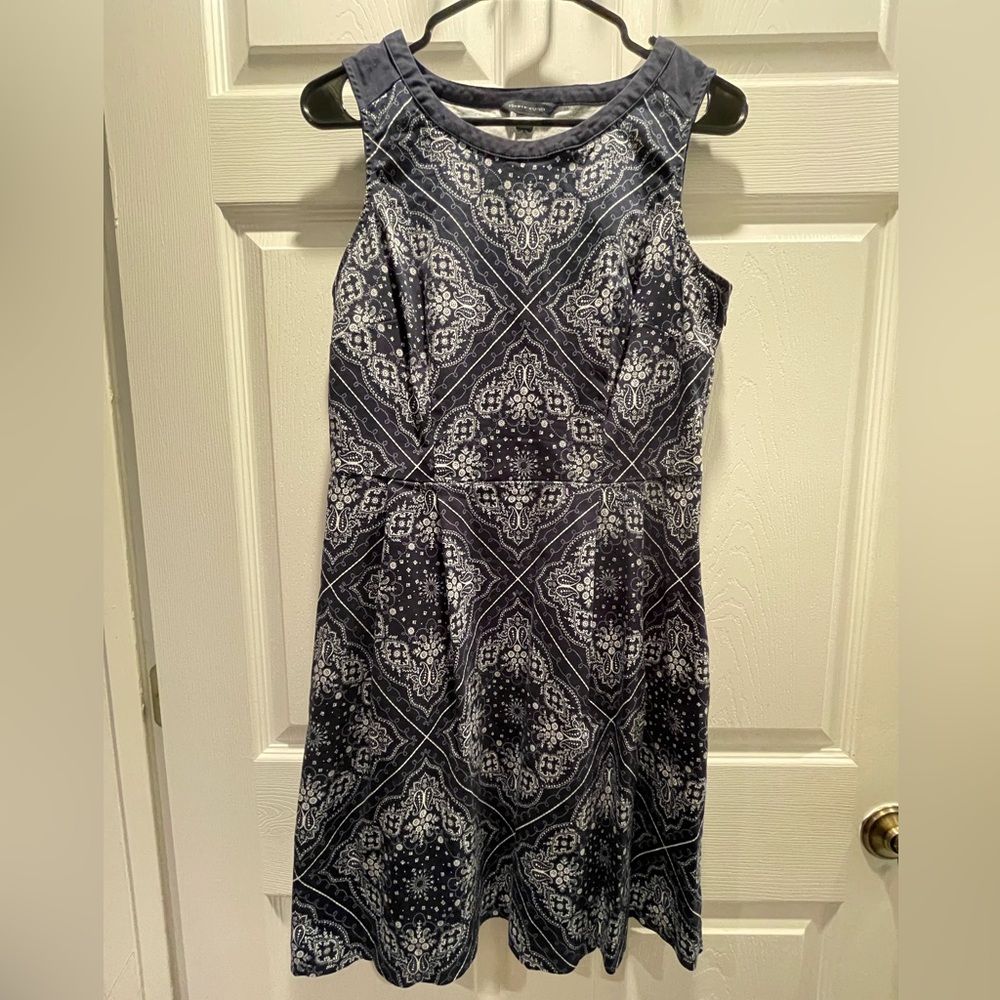 Tommy Hilfiger Navy and White Paisley Sheath Midi Dress